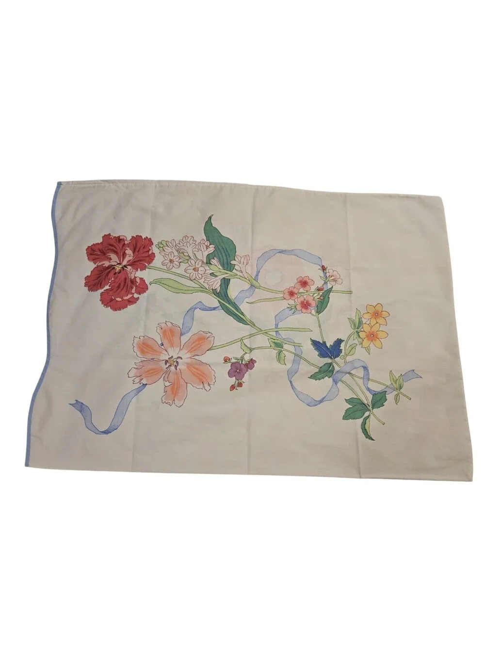 Vintage Springmaid Wondercale Queen Flat Sheet and Pillowcase flower ribbon
